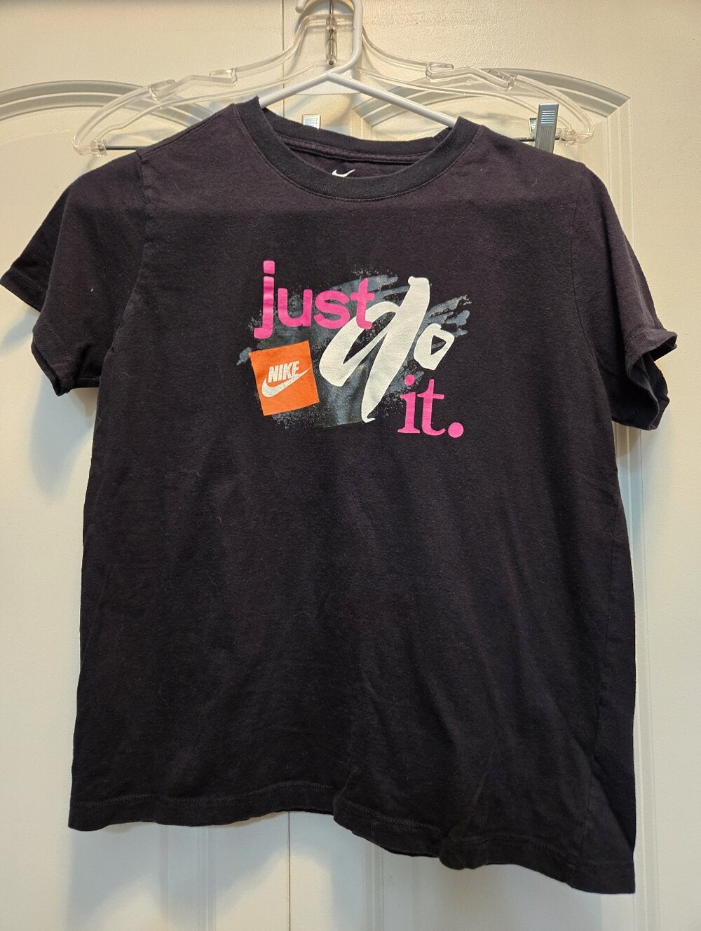 Nike Black Tee with Pink & White 'Just Do It' Graphic